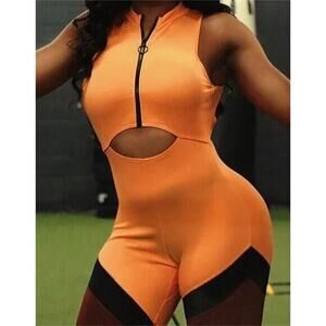 Secndnture Shorts Bodysuit Sz M High-Neck Open Back Skinsuit Unitard Athletic